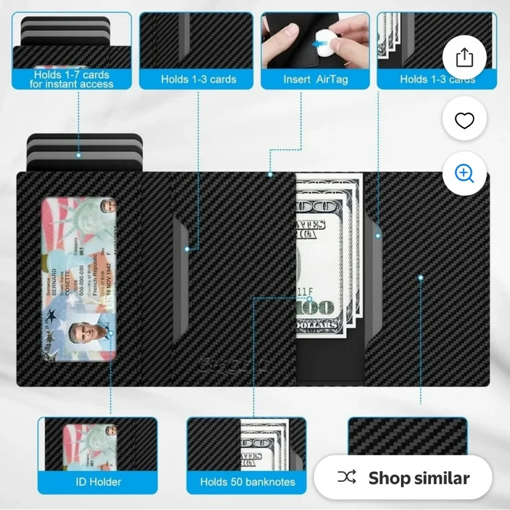 Men's Carbon-Texture Black Card Wallet
